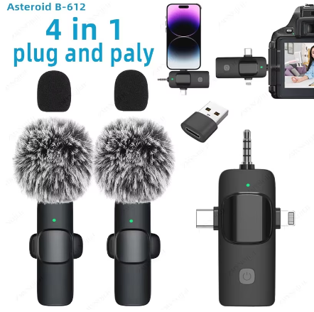 Professional 4 In 1 Wireless Lavalier Microphone for iPhone Android 3.5mm for radio Live Recording Noise Reduction Mini Microphone