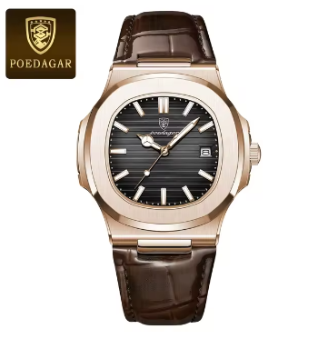 POEDAGAR Top Luxury Square Man Watch Date Waterproof Luminous Men Wristwatch High Quality Leather Men's Quartz Watches+Box Reloj