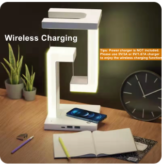 Novelty floating lamp with 10 W detachable wireless charger decorative light for bedroom/office