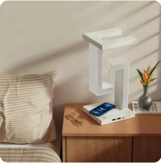 Novelty floating lamp with 10 W detachable wireless charger decorative light for bedroom/office