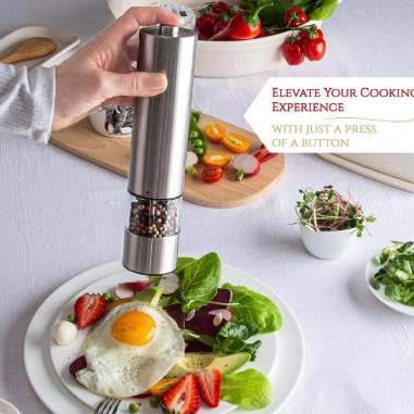 Electric Salt and Pepper Grinder Set One Handed Operation Stainless Steel Spice Mill With Light Automatic Pepper Grinde for Kitchen